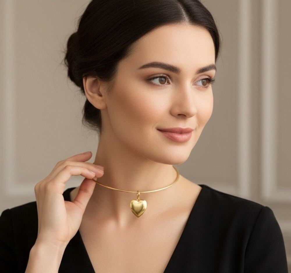 Madewell Emerald-Cut Crystal Wire Choker Heart Necklace Antique Gold NWT
